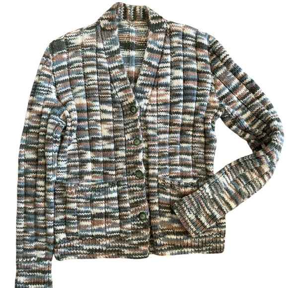 Handmade Clueless Preppy Wool Blend Boyfriend Chunky Cardigan Sweater M Pockets - Picture 2 of 7